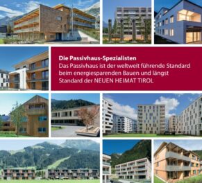 Titelblatt Folder Passivhaus, Mit mehreren Bildern von Wohnobjekten