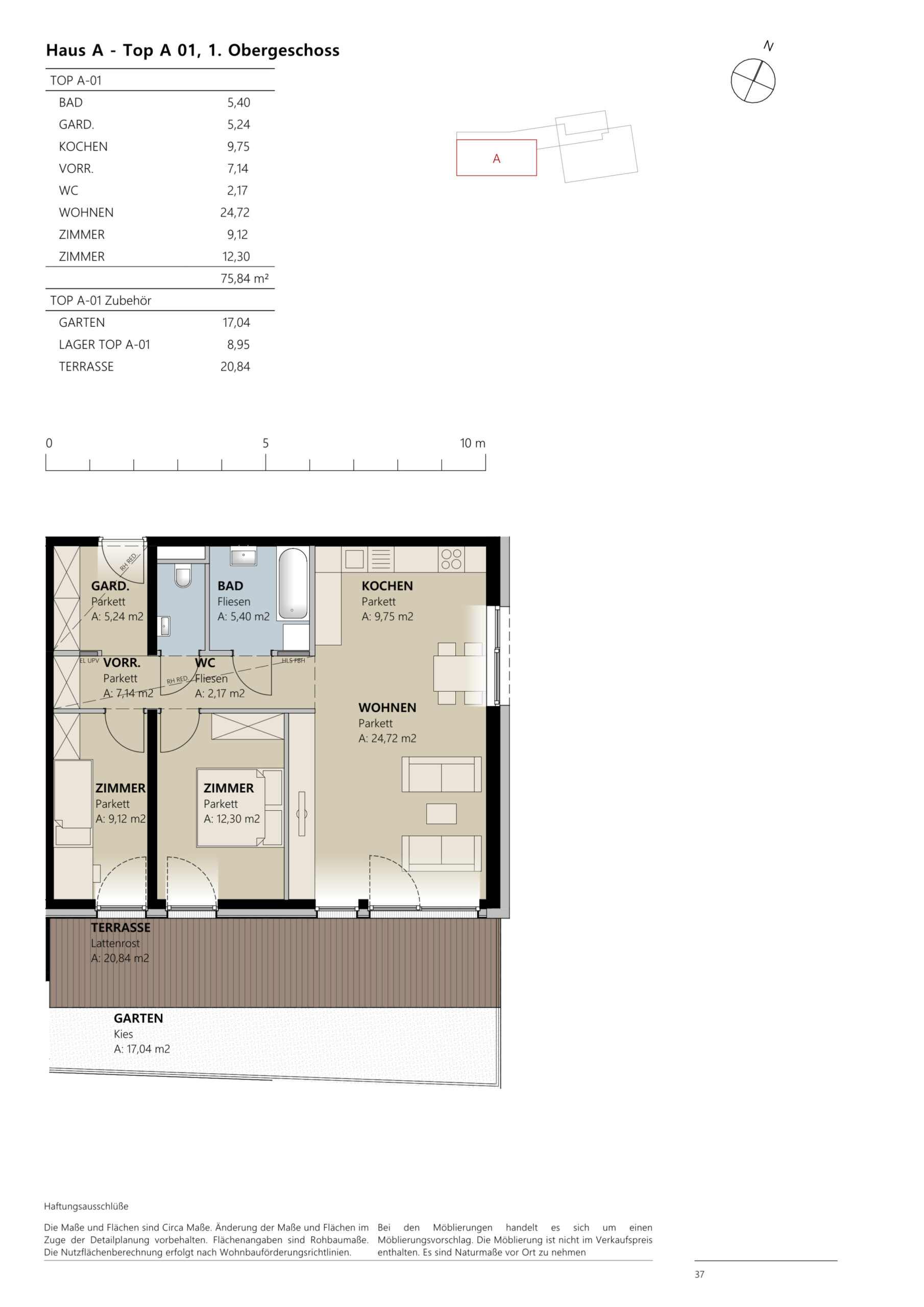 GRUNDRISS - Moderne 3-Zimmer-Wohnung in Kappl mit Garten, Terrasse und Erstbezug – Jetzt mieten!